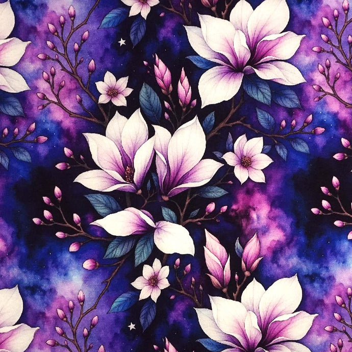 French Terry Digitaldruck Blumen Galaxie