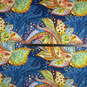 Viskose Jersey Digitaldruck Florales Kunstwerk Blau